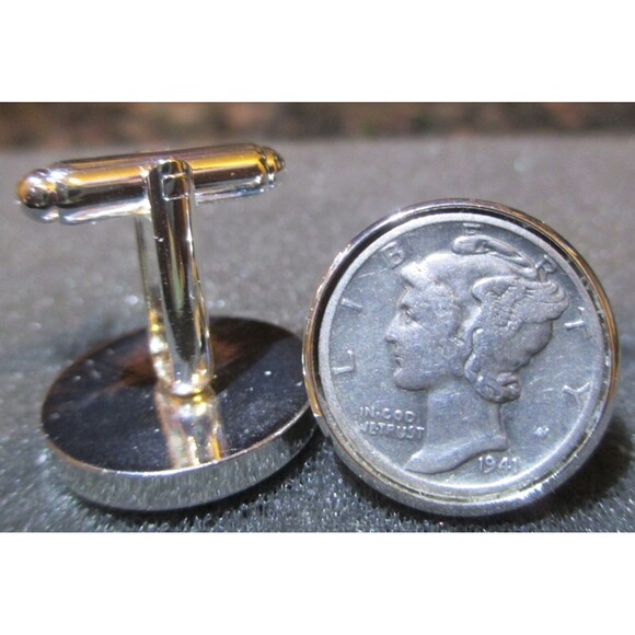Silver Mercury Head Dimes Cufflinks - Picture 1 of 5